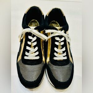 Michael Kors Black and Gold Allie Trainer Sneakers Size 8
